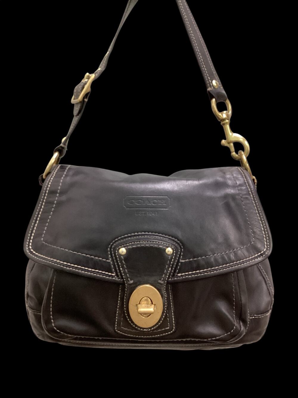 Vintage Coach Purse Ali Y2K Brass Turnlock Leather Shoulder Bag F12854 Black